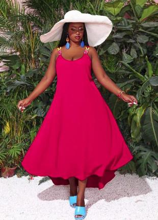 Платье сарафан со шлейфом ассиметричное shein летнее фуксия стрейч