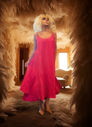 Платье сарафан со шлейфом ассиметричное shein летнее фуксия стрейч4 фото