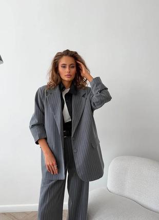 Женский базовый универсальный брючный костюм штаны палаццо пиджак в полоску женский полосатый брючный костюм3 фото