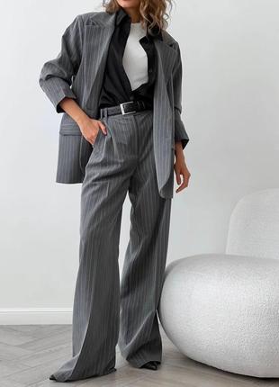 Женский базовый универсальный брючный костюм штаны палаццо пиджак в полоску женский полосатый брючный костюм6 фото
