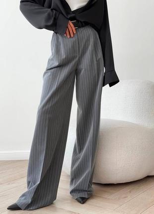 Женский базовый универсальный брючный костюм штаны палаццо пиджак в полоску женский полосатый брючный костюм5 фото
