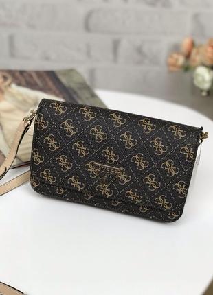 Сумка жіноча крос-боді guess оригінал noelle crossbody flap organizer коричнева гесс