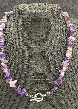Чокер намисто аметист  і чеський хрусталь замок тогл 43 cм