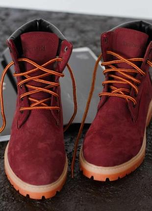 Зимние женские ботинки на меху timberland lux бордовые (тимберленд люкс, черевики)4 фото