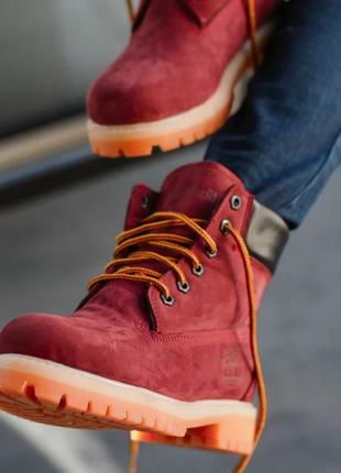 Зимние женские ботинки на меху timberland lux бордовые (тимберленд люкс, черевики)5 фото