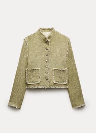 Оливковый твидовый жакет zara