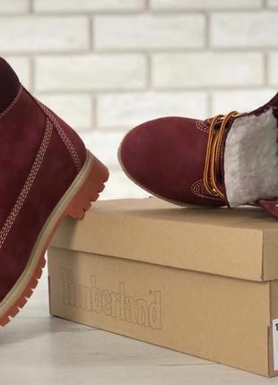 Зимние женские ботинки на меху timberland бордовые (тимберленд, черевики)4 фото