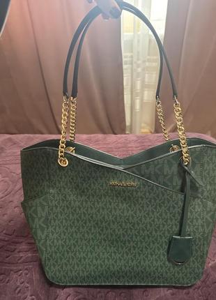 Jet set large logo shoulder bag ( зелена michael kors)