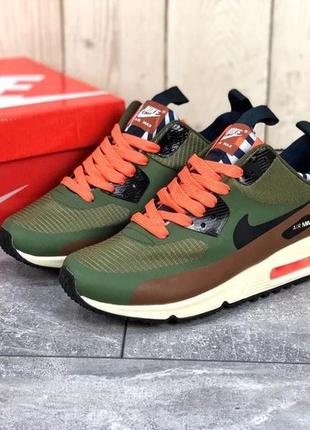 Зимние мужские кроссовки nike air max 90 mid зеленые/коричневые (найк аир макс, кросівки)