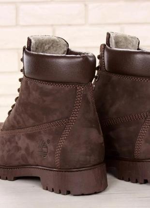 Зимние мужские ботинки на меху timberland classic коричневые (тимберленд классик)4 фото