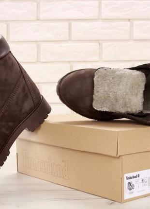 Зимние мужские ботинки на меху timberland classic коричневые (тимберленд классик)2 фото