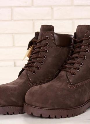 Зимние мужские ботинки на меху timberland classic коричневые (тимберленд классик)5 фото