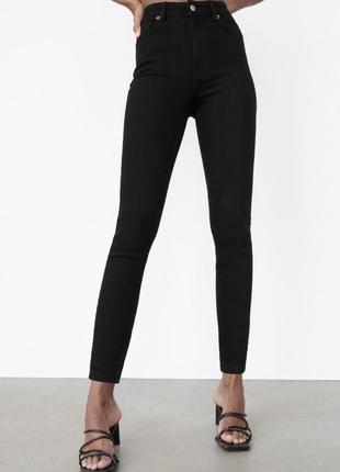 Новые черные скинни джинсы skinny jeans zara 32 34 высокая посадка