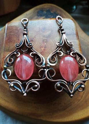 Серьги с красным кварцем