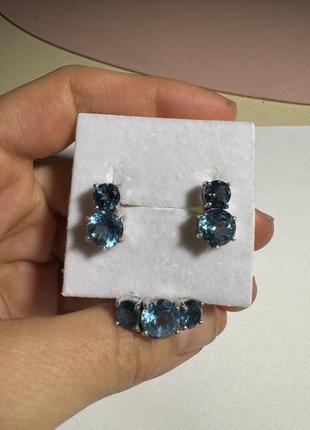 Серебряные серьги и кольцолондон-топаз