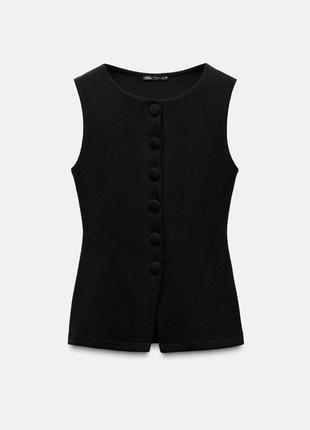Распродажа всего до 28.02 трикотажный топ жилет зара zara с пуговицами черный черного цвета