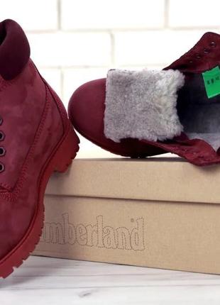 Зимние женские ботинки на меху timberland classic бордовые (тимберленд классик, черевики)3 фото