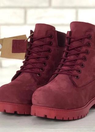 Зимние женские ботинки на меху timberland classic бордовые (тимберленд классик, черевики)5 фото