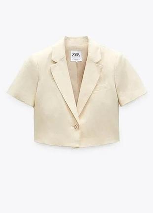 Жакет zara, молочний льоновий  жакет zara, жіночий піджак zara