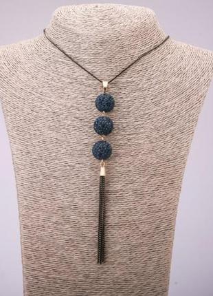 Підвіска-краватка з синіми кристалами на довгому ланцюжку
