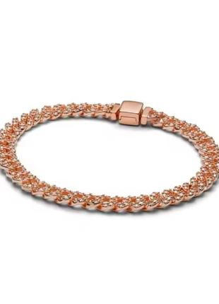 583008c01 кубинское плетение original pandora s925 ale оригинал пандора новое с биркой серебряный браслет цепь с камнями розовое золото