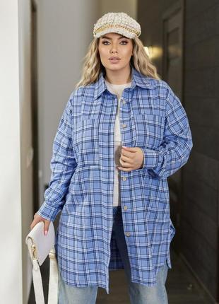 Сорочка у клітинку подовжена жіноча фланель