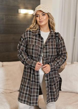 Сорочка у клітинку подовжена жіноча фланель