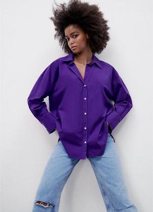 Фиолетовая рубашка zara свободный крой