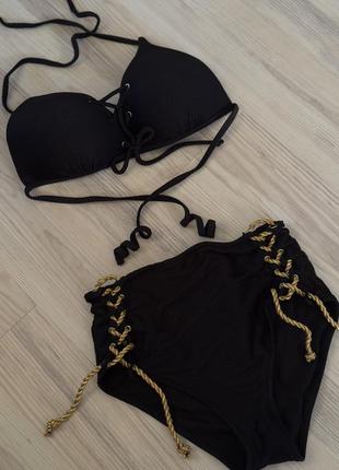 Купальник рубчик с высокими плавками