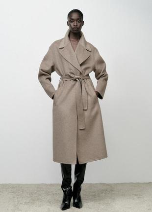 Пальто жіноче вовняне бежеве zara new