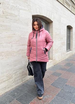 Женская розовая куртка батал осень-весна 21-180