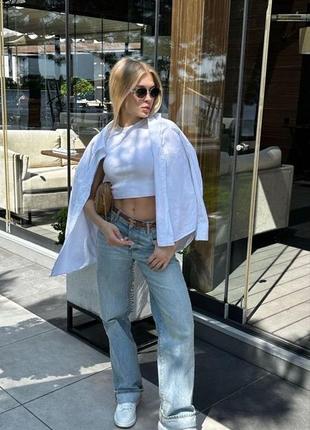 Блакитні вінтажні з потертостями джинси зара zara wide leg