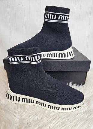 Кросівки miu women shoes knit high-top sneakers-black 37 розмір
