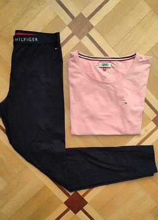 Tommy hilfiger s m 36 38 лосины футболка набор для дома и зала