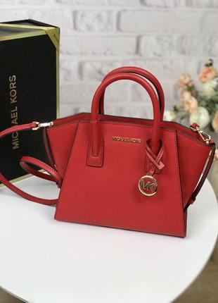 Сумка жіноча michael kors оригінал avril small leather top-zip satchel червона