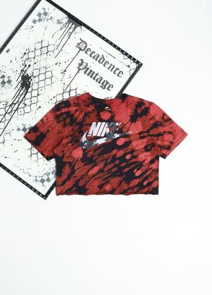 Женская эксклюзивная кастомная винтажная оверсайз кроп топ футболка nike tiedye. оригинал. american vintage crop top retro swoosh sport air