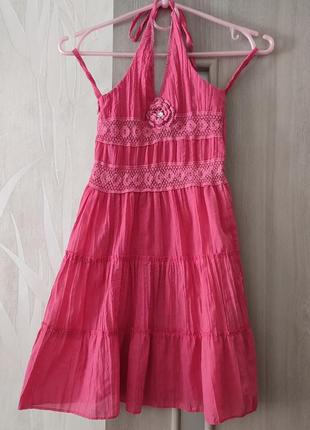 Розовое детское платье с сетевым