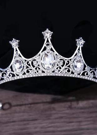 Диадема корона на голову серебряная белая серебристая серая серебряная диадема серая серебриста Белая серебро