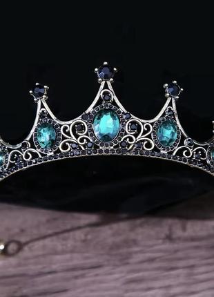Корона диадема черная зеленая на голову диадема Черная зеленая