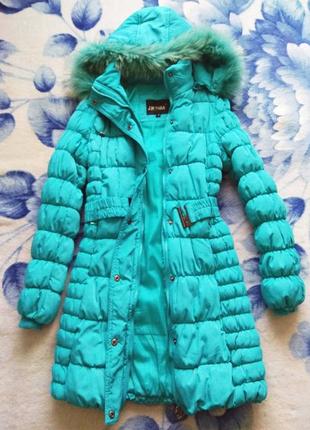 Зимняя куртка, пальто ярко-бирюзовая, xs-s3 фото
