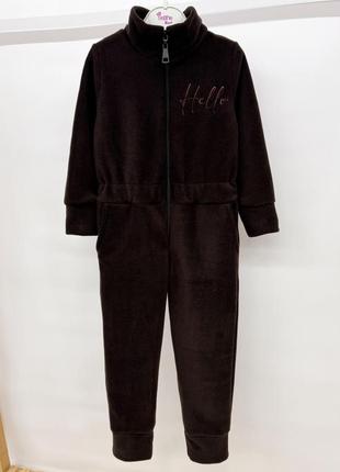 Ромпер - комбинезон детский теплый трикотажный, на молнии, шоколадный, темно - коричневый