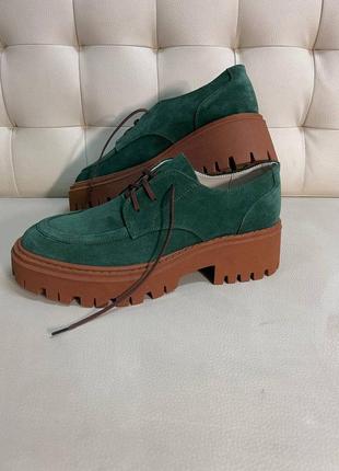 Замшеві зелені жіночі туфлі брогі,36-41