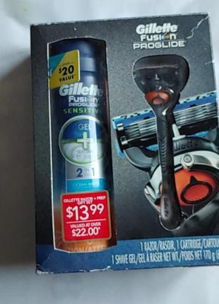 Набір для гоління gillette fusion5 бритва + gillette fusion5 sensitive гель для гоління 200 мл.2 фото