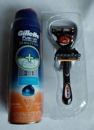 Набір для гоління gillette fusion5 бритва + gillette fusion5 sensitive гель для гоління 200 мл.3 фото