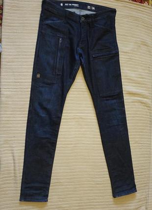Узкие темно-синие фирменные джинсы g-star raw powel super slim stretch dark blue denim 32/34 р.
