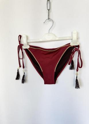 H&m низ от купальника на завязках бордовый этно бохо вышивка с кисточками