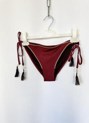 H&m низ от купальника на завязках бордовый этно бохо вышивка с кисточками5 фото