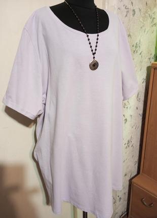 Натуральная - 100% хлопок трикотажная лавандовая блузка-футболка с манжетом мега батал