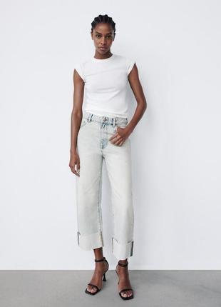 Джинсы zara folded hem эффект потертости уровня прямые