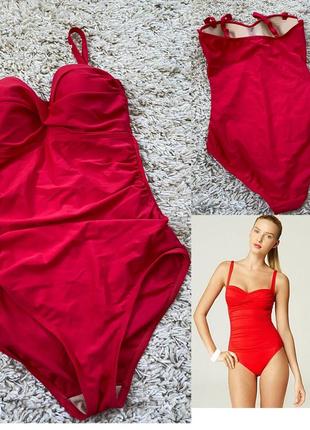Червоний суцільний купальник з плотною чашкою з утяжкою ,pour moi,p.38-40